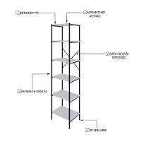 Estante C/06 Prateleiras 186x45x33cm Tub Tueh1846 Branco Chess - Est.preta Branco Chess / Est.preta - 3