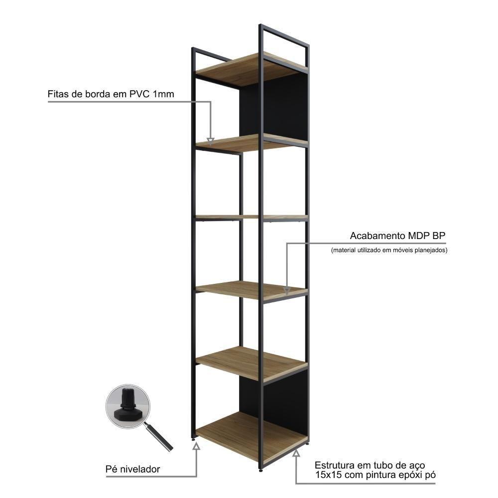 Estante Alta C/06 Prateleiras 185x45x33cm C/fundo Yon Vermont Oak/est.preta Vermont Oak/est.preta - 3