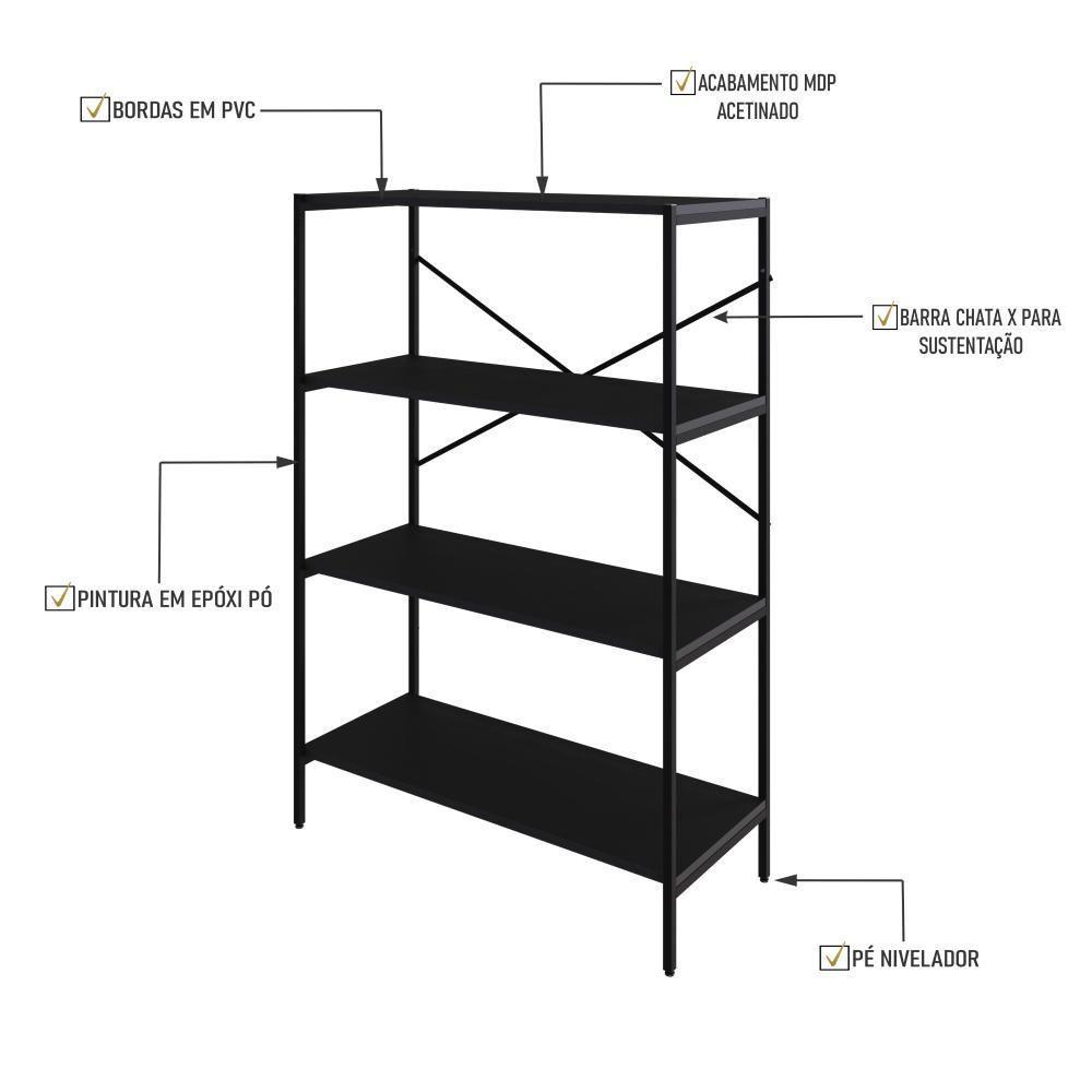 Estante C/04 Prateleiras 118x80x33cm Tub Tueh1184 Preto ônix - Est.preta Preto ônix / Est.preta - 3
