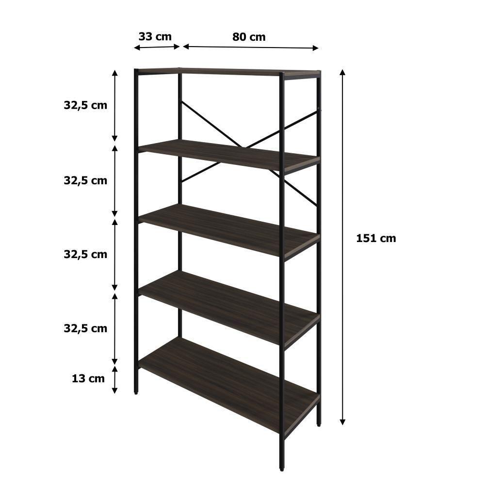 Estante C/05 Prateleiras 152x80x33cm Tub Tueh1585 Nogal - Est.preta Nogal / Est.preta - 7