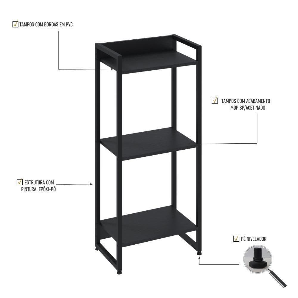 Estante Dynamica 45x30x104cm C/03 Prateleiras Preto ônix / Est.preta Preto ônix / Est.preta - 3