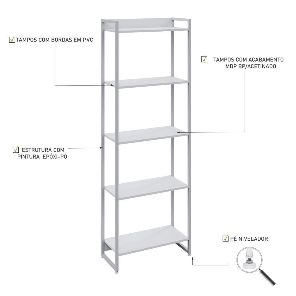 Estante Dynamica 60x30x187cm C/05 Prateleiras Branco Chess / Est.branca Branco Chess / Est.branca - 3
