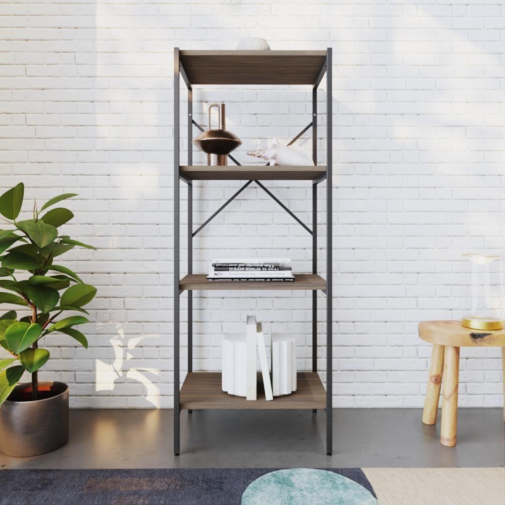 Estante C/04 Prateleiras 118x45x33cm Tub Tueh1144 Nogal - Est.preta Nogal / Est.preta - 4