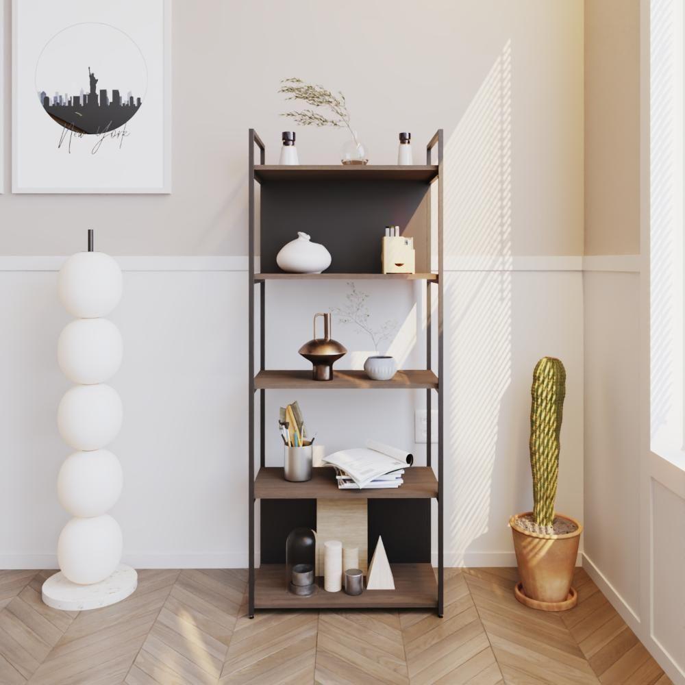 Estante C/05 Prateleiras 152x60x33cm C/fundo Yon Terracota/est.preta Terracota/est.preta - 2