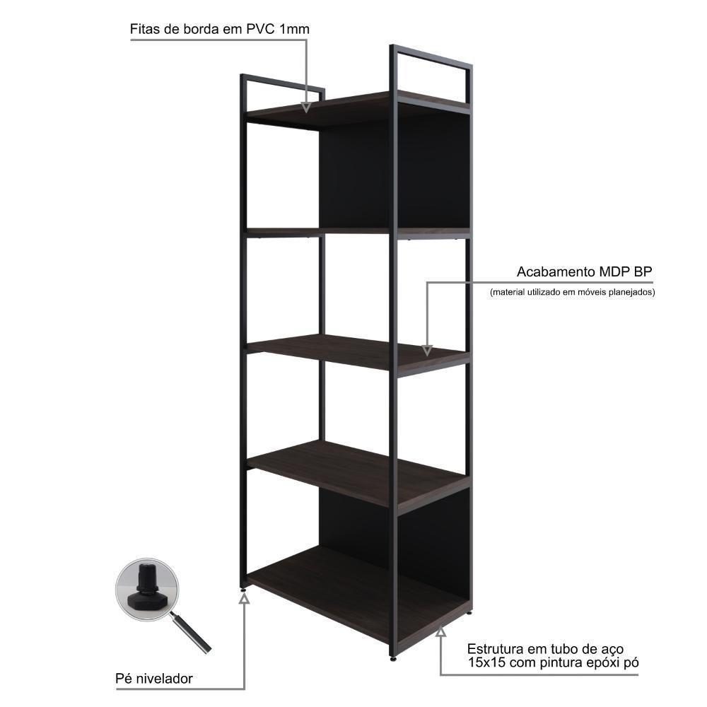 Estante C/05 Prateleiras 152x60x33cm C/fundo Yon Terracota/est.preta Terracota/est.preta - 3