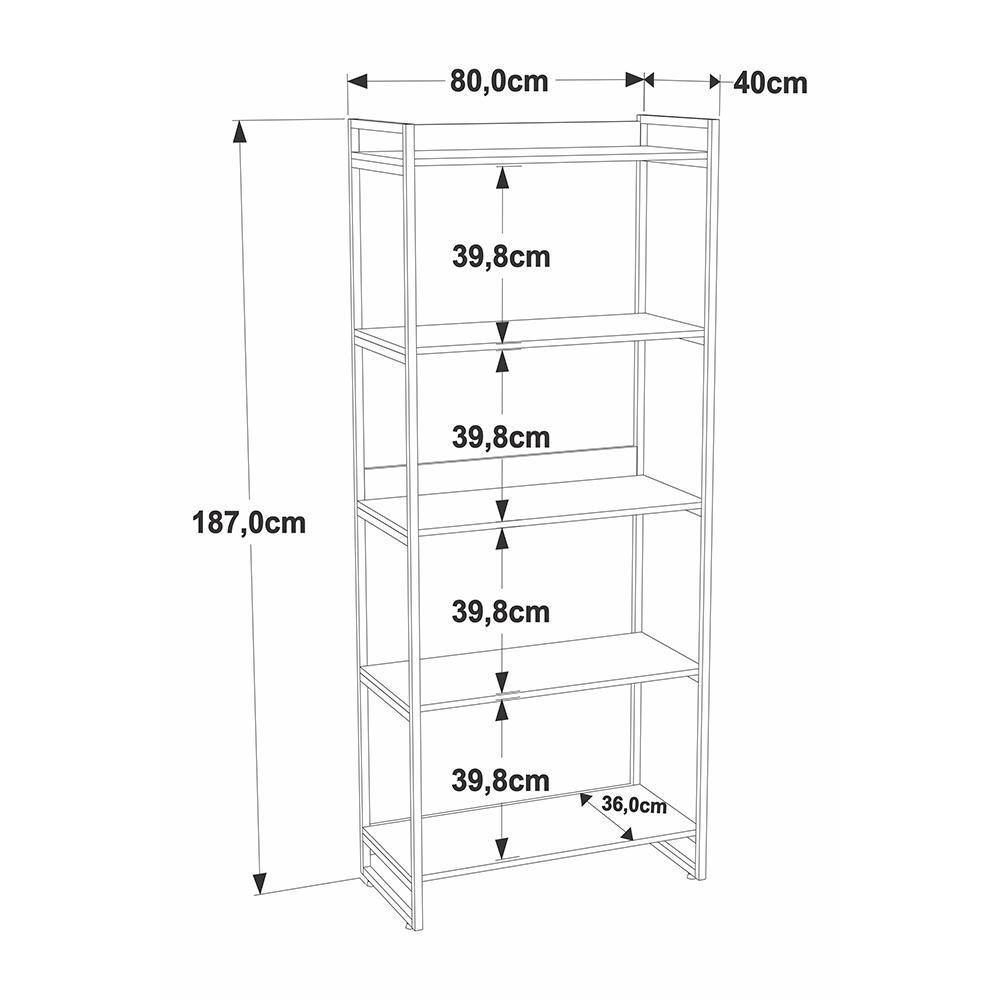 Estante Kuadra 80x40x187cm C/05 Prateleiras Snow / Est.preta Snow / Est.preta - 2