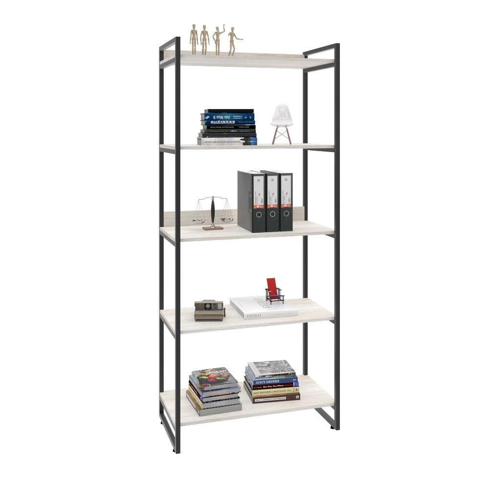 Estante Kuadra 80x40x187cm C/05 Prateleiras Snow / Est.preta Snow / Est.preta - 5