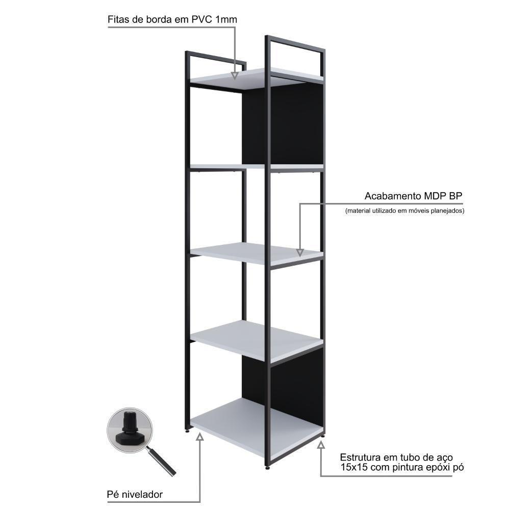 Estante C/05 Prateleiras 152x45x33cm C/fundo Yon Branco Tx/est.preta Branco Tx/est.preta - 3