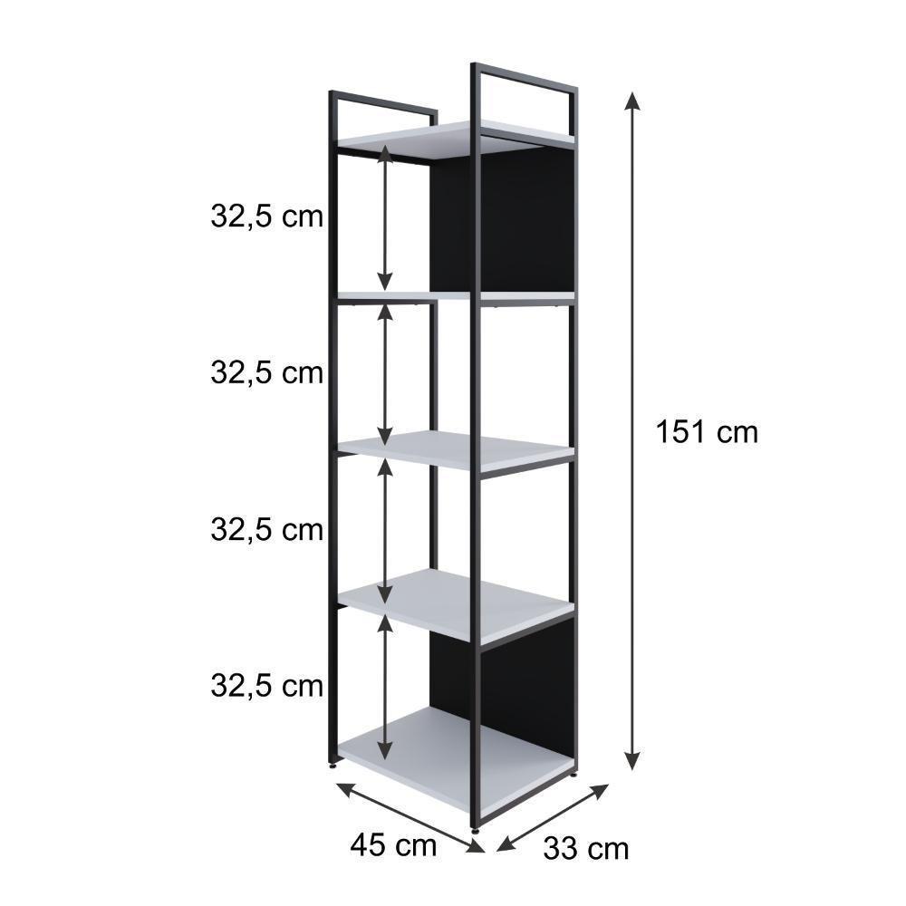 Estante C/05 Prateleiras 152x45x33cm C/fundo Yon Branco Tx/est.preta Branco Tx/est.preta - 5