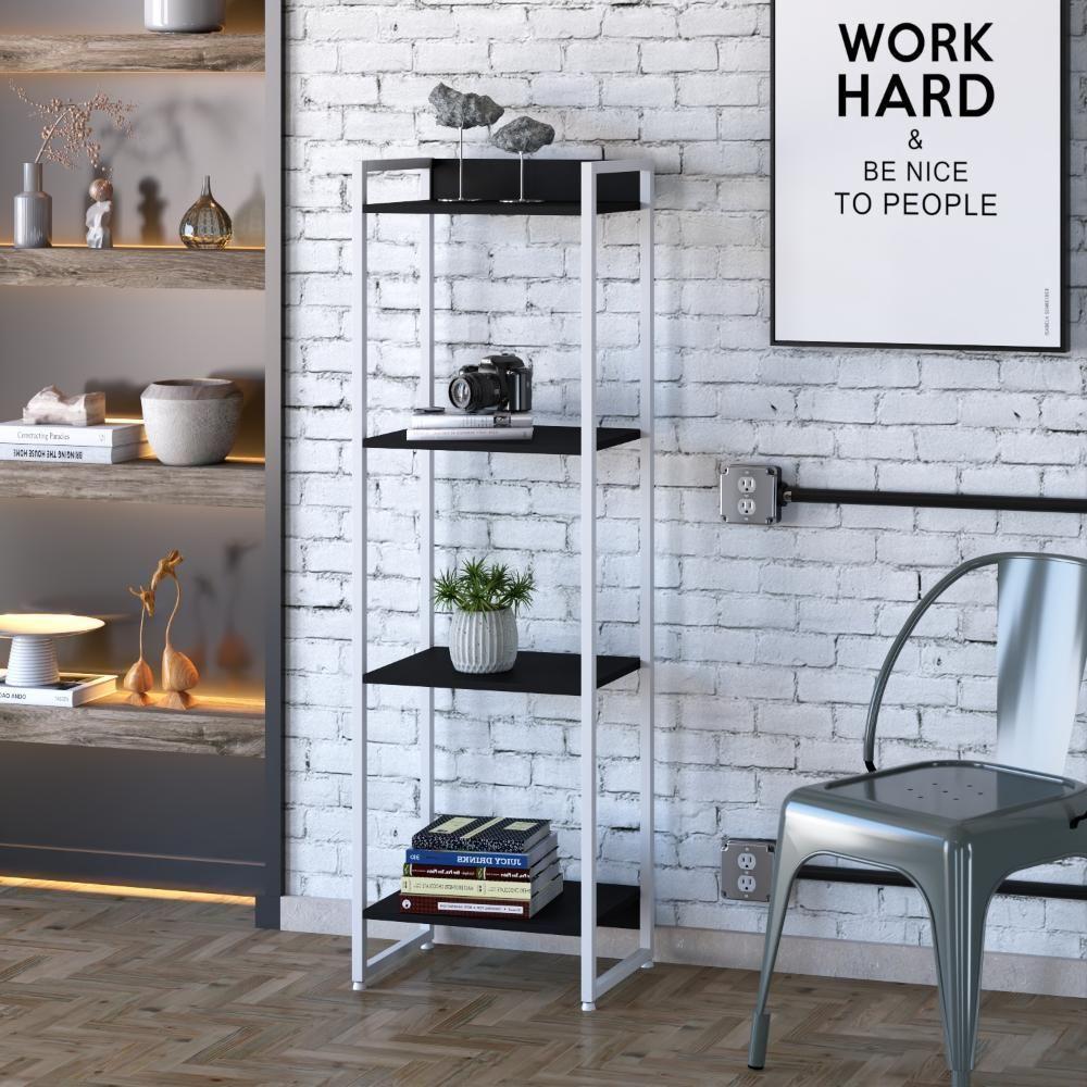 Estante Dynamica 45x30x146cm C/04 Prateleiras Preto ônix / Est.branca Preto ônix / Est.branca - 2