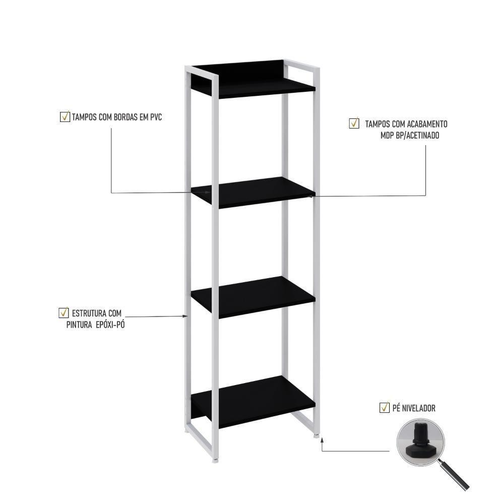 Estante Dynamica 45x30x146cm C/04 Prateleiras Preto ônix / Est.branca Preto ônix / Est.branca - 3