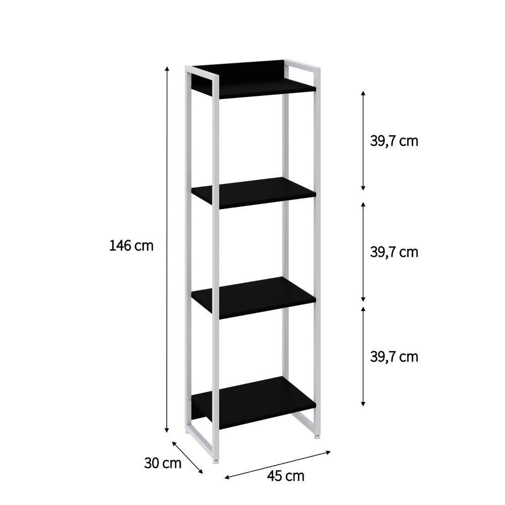 Estante Dynamica 45x30x146cm C/04 Prateleiras Preto ônix / Est.branca Preto ônix / Est.branca - 5