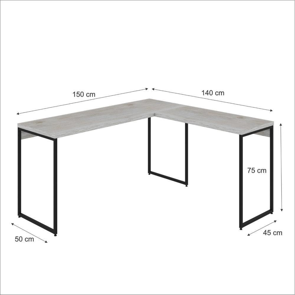Mesa Em L Dynamica Diretor 150x140x75cm Snow Estrutura preta - 3