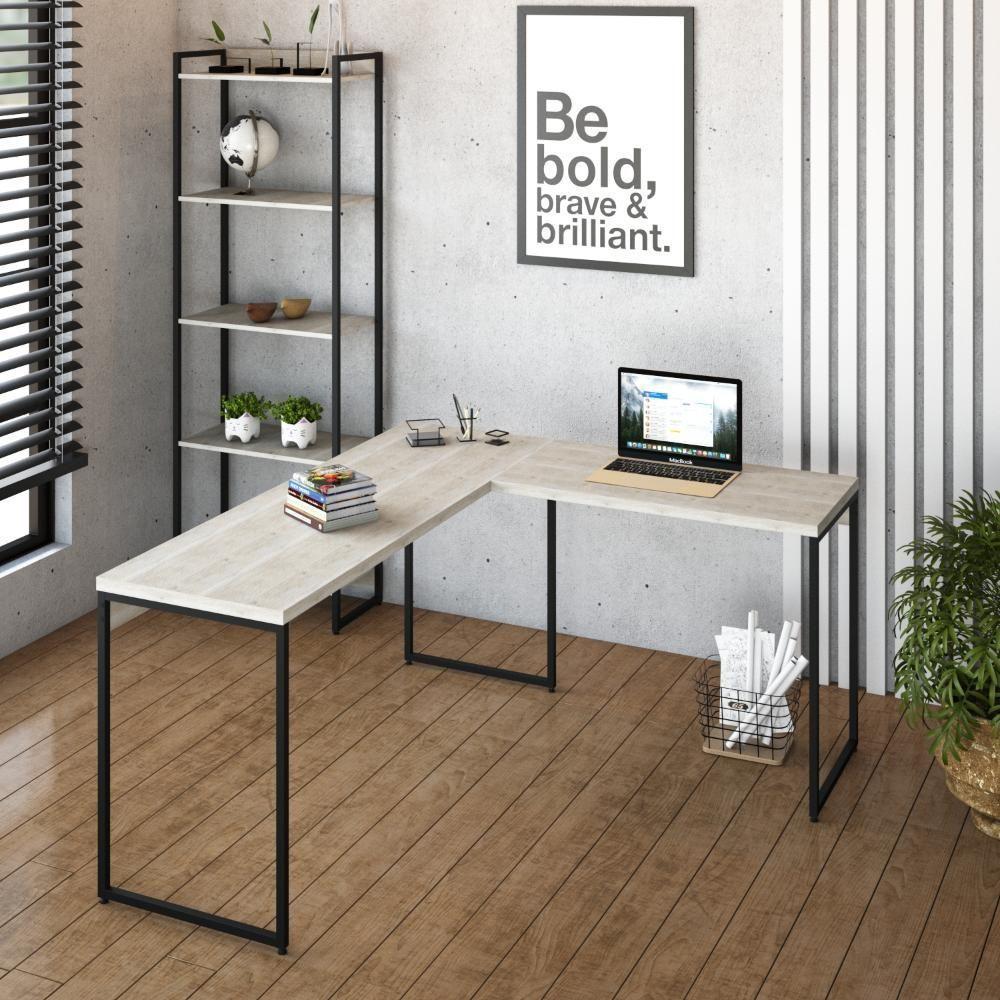 Mesa Em L Dynamica Diretor 150x140x75cm Snow Estrutura preta - 4