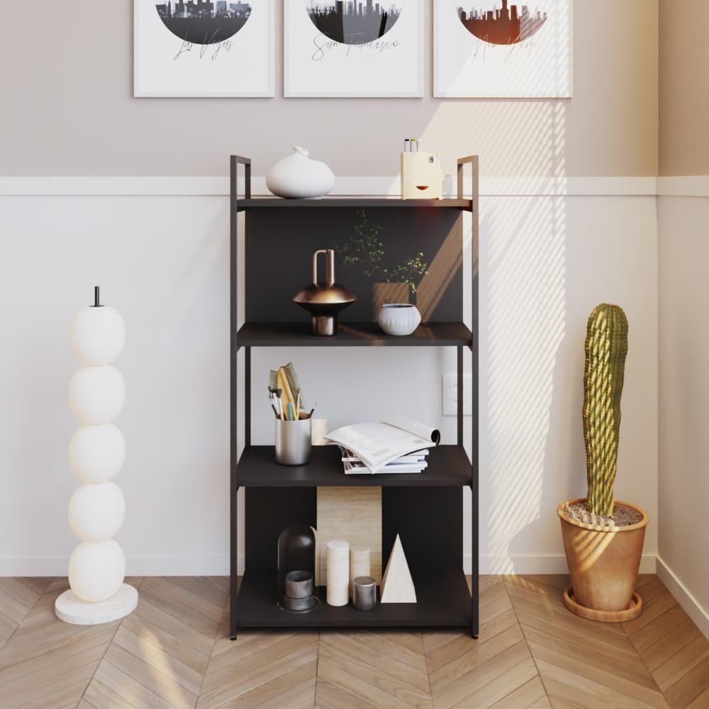 Estante C/04 Prateleiras 118x60x33cm C/fundo Yon Preto Tx/est.preta Preto Tx/est.preta - 2