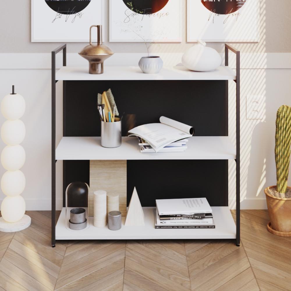 Estante C/03 Prateleiras 84x80x33cm C/fundo Yon Branco Tx/est.preta Branco Tx/est.preta - 2