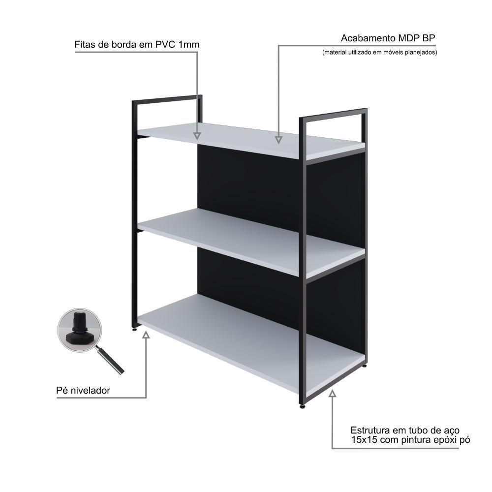 Estante C/03 Prateleiras 84x80x33cm C/fundo Yon Branco Tx/est.preta Branco Tx/est.preta - 3