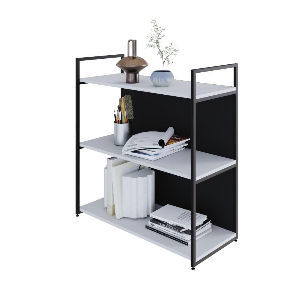 Estante C/03 Prateleiras 84x80x33cm C/fundo Yon Branco Tx/est.preta Branco Tx/est.preta - 4