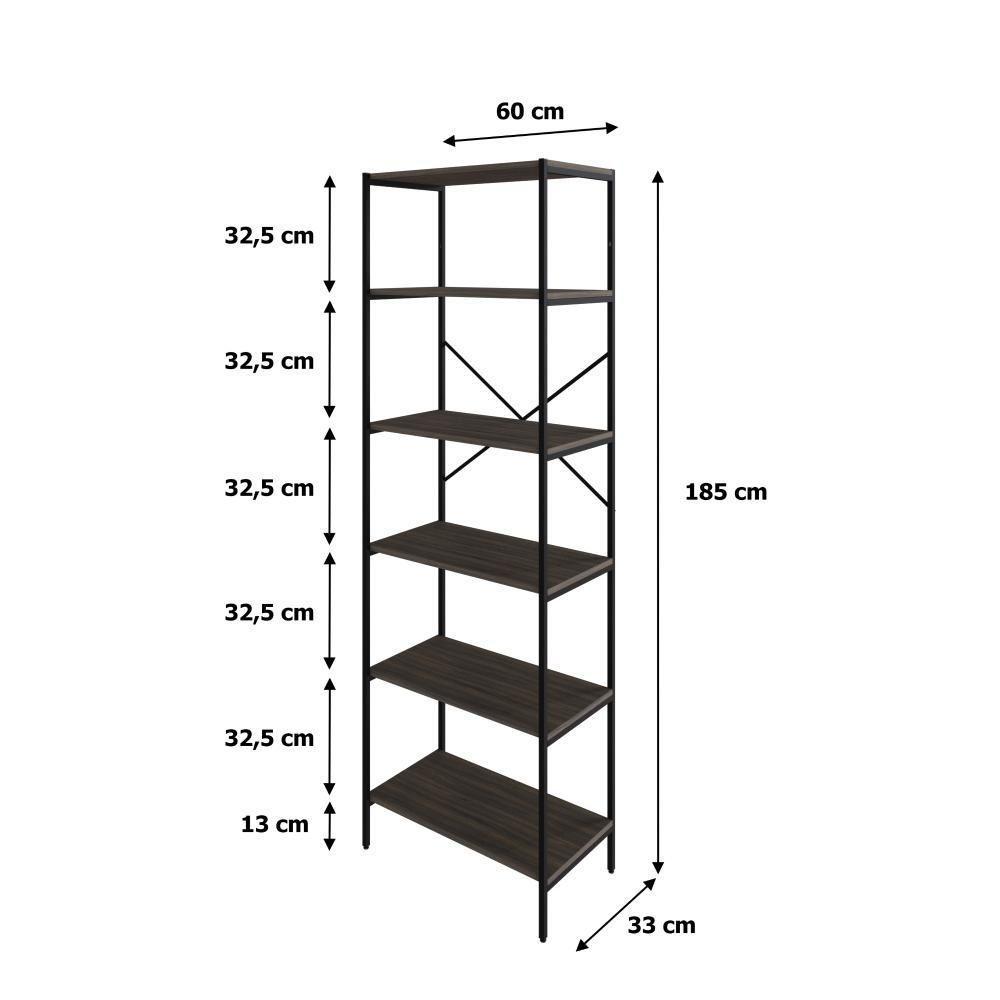 Estante C/06 Prateleiras 186x60x33cm Tub Tueh1866 Nogal - Est.preta Nogal / Est.preta - 6