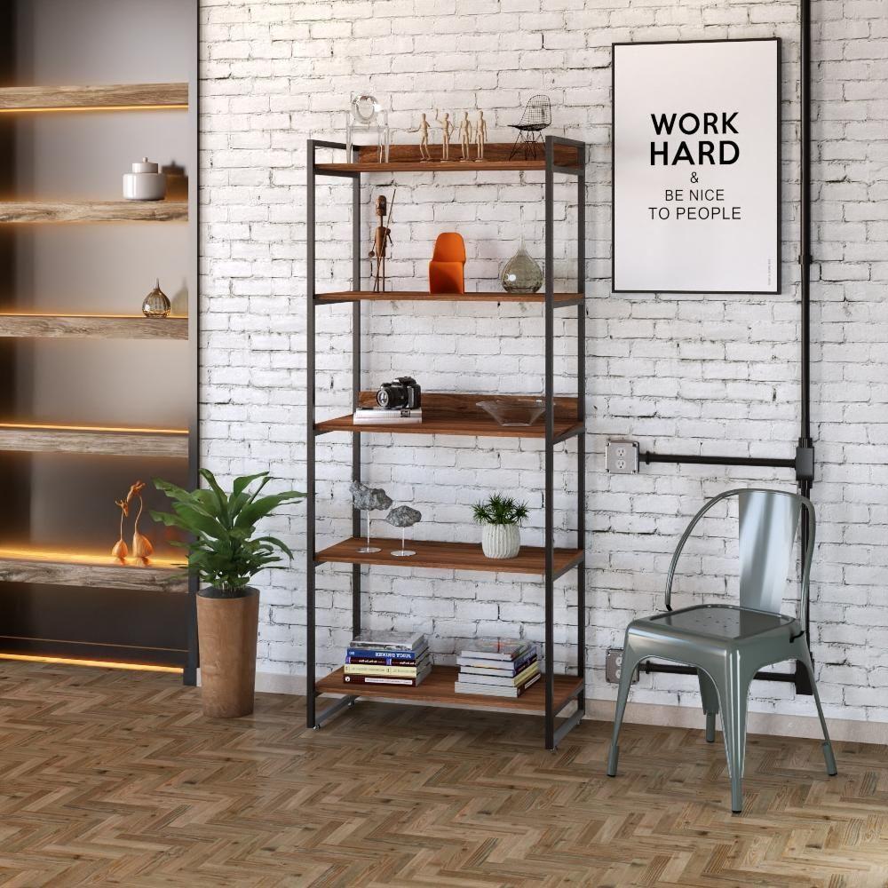 Estante Kuadra 80x40x187cm C/05 Prateleiras Nogal / Est.preta Nogal / Est.preta - 3