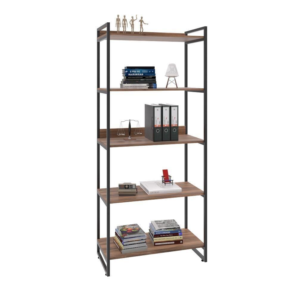 Estante Kuadra 80x40x187cm C/05 Prateleiras Nogal / Est.preta Nogal / Est.preta - 5