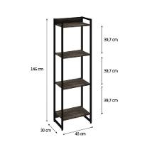 Estante Dynamica 45x30x146cm C/04 Prateleiras Carvalho Dark / Est.preta Carvalho Dark / Est.preta - 5
