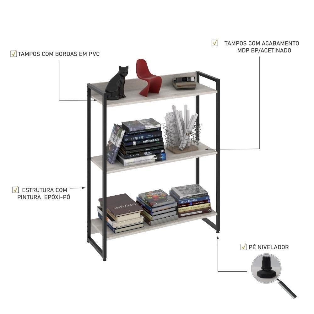 Estante Dynamica 80x30x104cm C/03 Prateleiras Snow / Est.preta Snow / Est.preta - 4