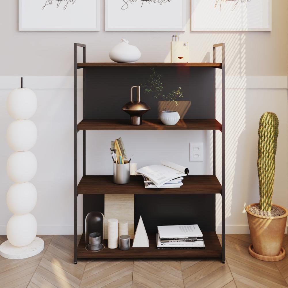 Estante C/04 Prateleiras 118x80x33cm C/fundo Yon Terracota/est.preta Terracota/est.preta - 2