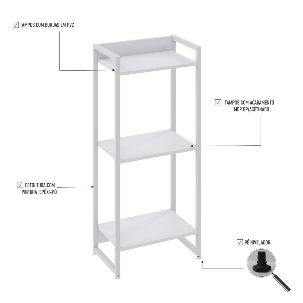 Estante Dynamica 45x30x104cm C/03 Prateleiras Branco Chess / Est.branca Branco Chess / Est.branca - 3