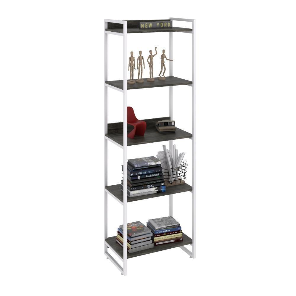 Estante Kuadra 60x40x187cm C/05 Prateleiras Carvalho Dark / Est.branca Carvalho Dark / Est.branca - 4