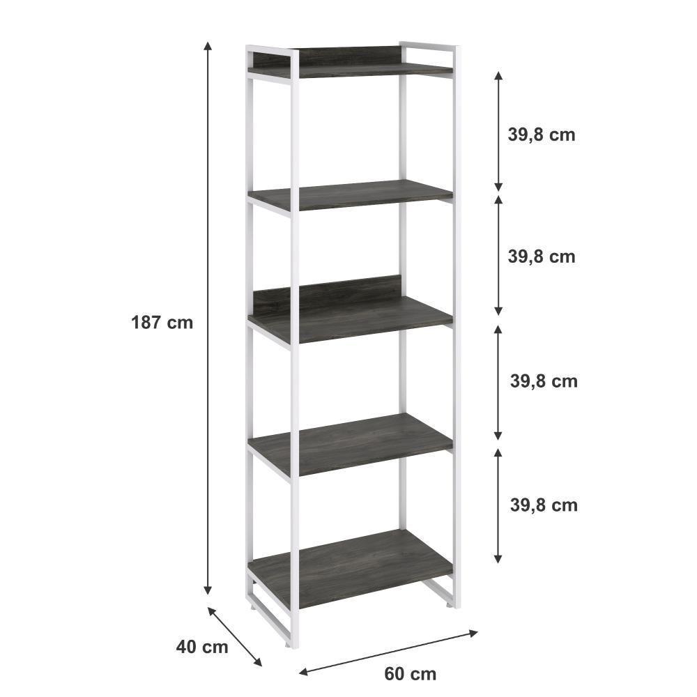 Estante Kuadra 60x40x187cm C/05 Prateleiras Carvalho Dark / Est.branca Carvalho Dark / Est.branca - 5