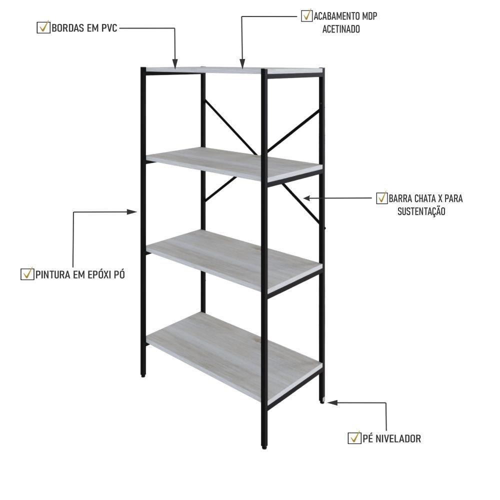 Estante C/04 Prateleiras 118x60x33cm Tub Tueh1164 Snow - Est.preta Snow / Est.preta - 3