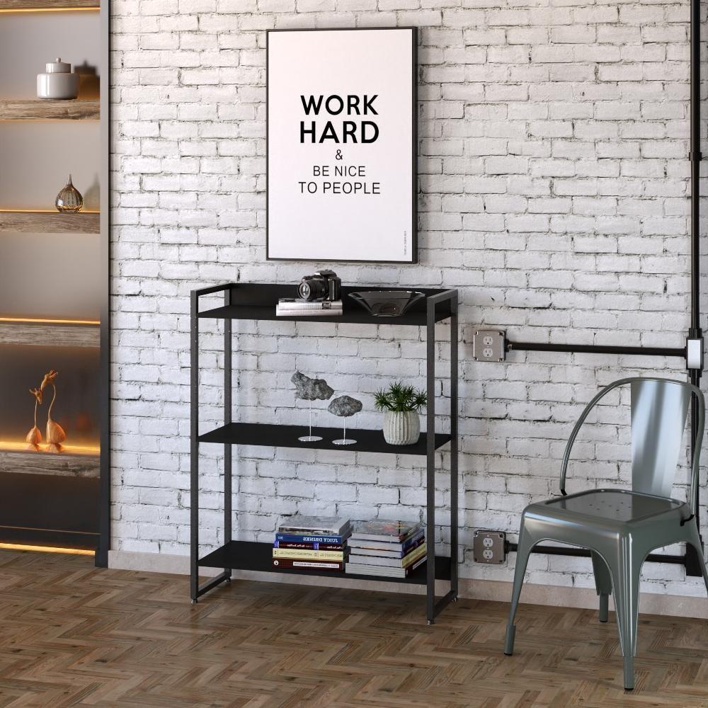 Estante Dynamica 80x30x104cm C/03 Prateleiras Preto ônix / Est.preta Preto ônix / Est.preta - 3