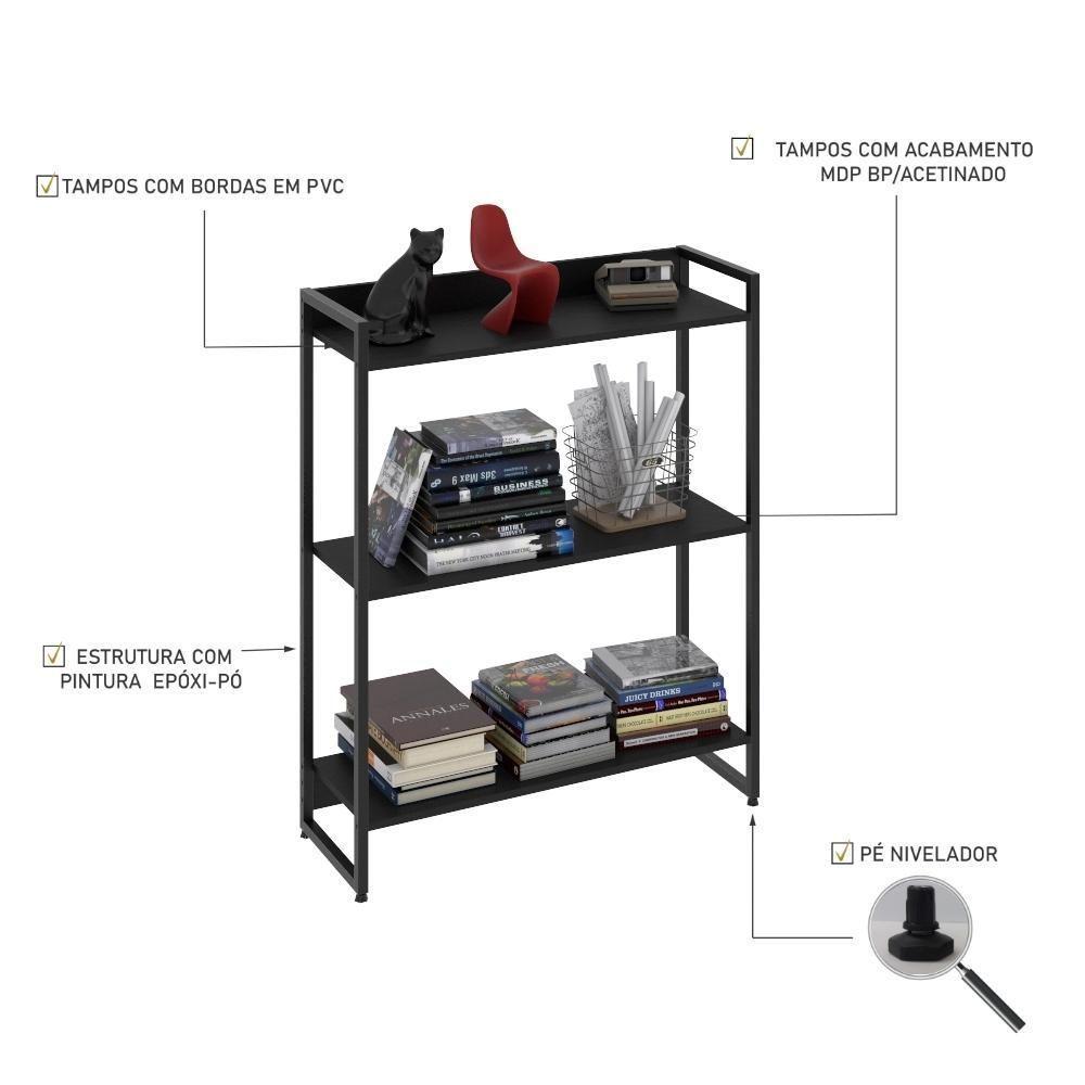 Estante Dynamica 80x30x104cm C/03 Prateleiras Preto ônix / Est.preta Preto ônix / Est.preta - 4