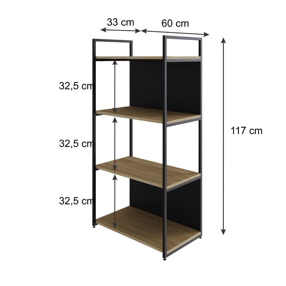 Estante C/04 Prateleiras 118x60x33cm C/fundo Yon Vermont Oak/est.preta Vermont Oak/est.preta - 5