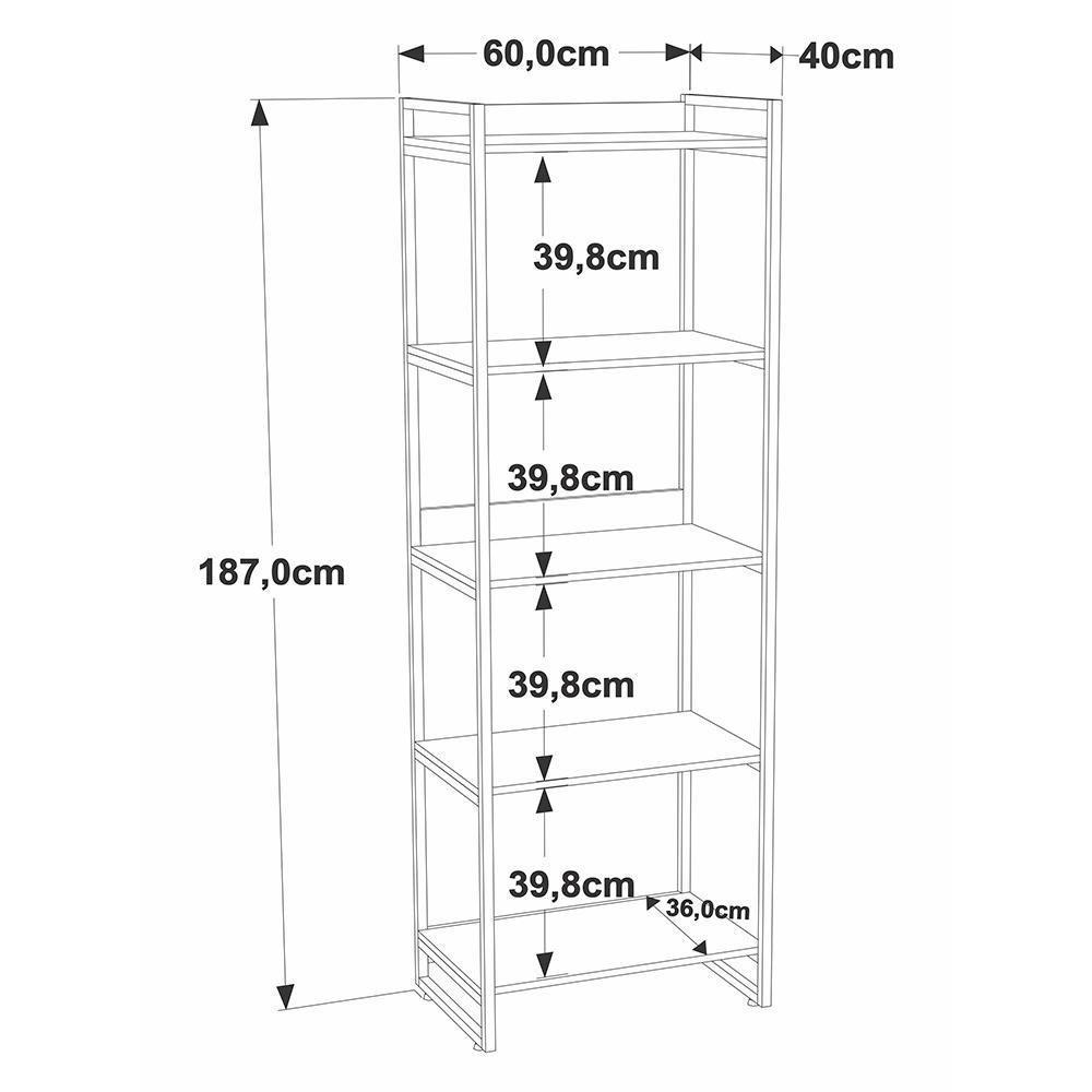 Estante Kuadra 60x40x187cm C/05 Prateleiras Snow / Est.preta Snow / Est.preta - 2