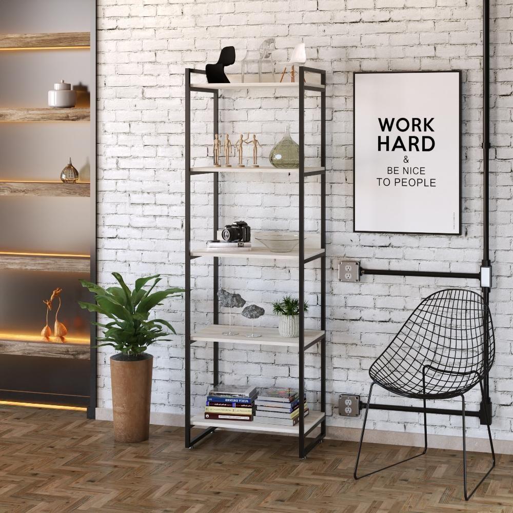 Estante Kuadra 60x40x187cm C/05 Prateleiras Snow / Est.preta Snow / Est.preta - 3