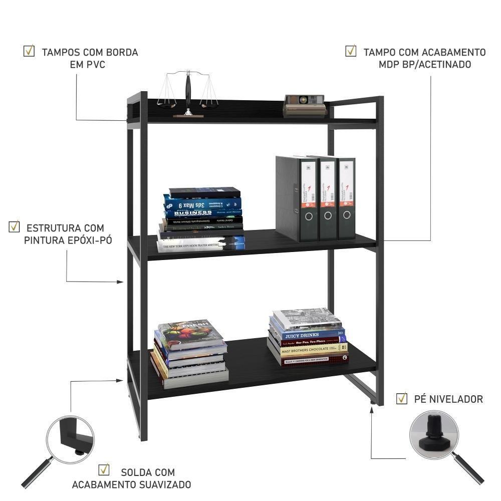 Estante Kuadra 80x40x104cm C/03 Prateleiras Preto ônix / Est.preta Preto ônix / Est.preta - 4