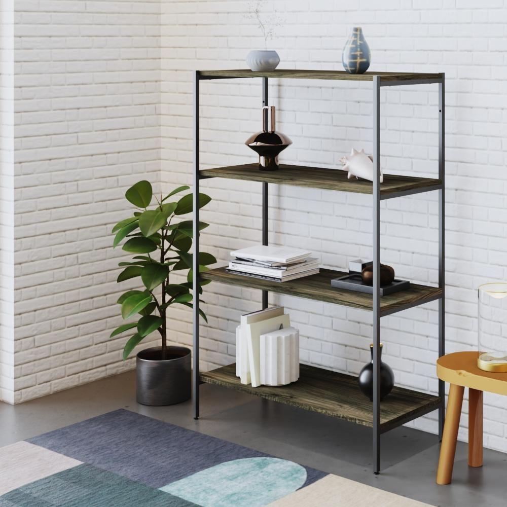 Estante C/04 Prateleiras 118x80x33cm Tub Tueh1184 Carvalho Dark - Est.preta Carvalho Dark / Est.preta - 2