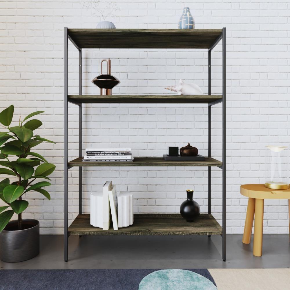 Estante C/04 Prateleiras 118x80x33cm Tub Tueh1184 Carvalho Dark - Est.preta Carvalho Dark / Est.preta - 4