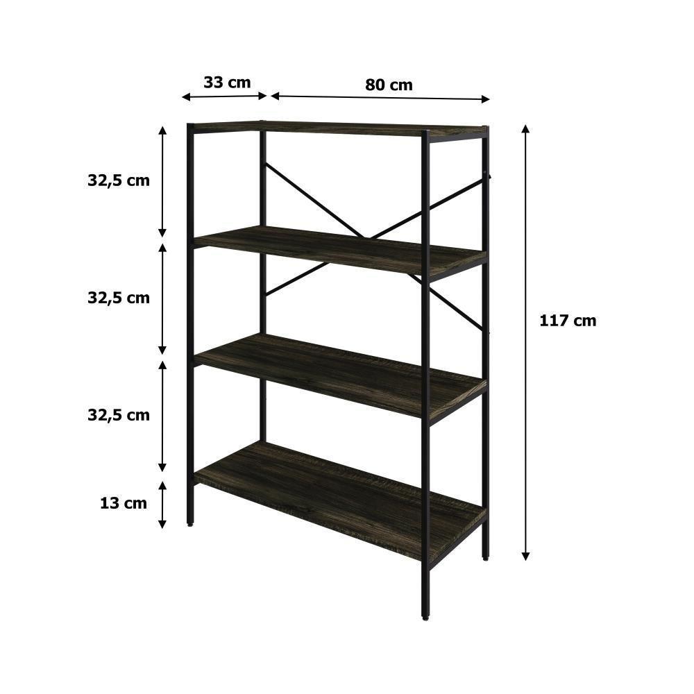 Estante C/04 Prateleiras 118x80x33cm Tub Tueh1184 Carvalho Dark - Est.preta Carvalho Dark / Est.preta - 7