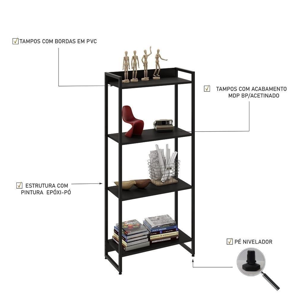 Estante Dynamica 60x30x146cm C/04 Prateleiras Preto ônix / Est.preta Preto ônix / Est.preta - 4