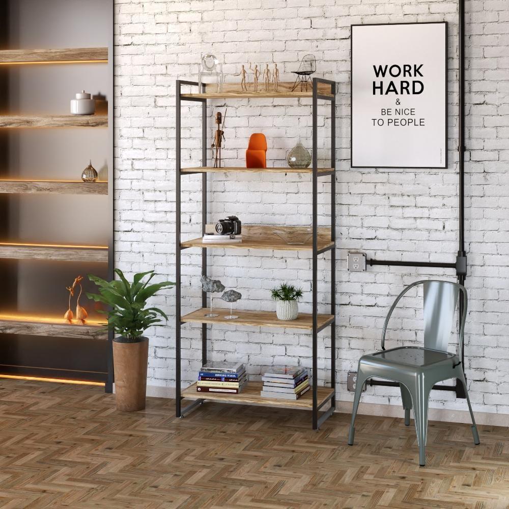 Estante Kuadra 80x40x187cm C/05 Prateleiras Carvalho / Est.preta Carvalho / Est.preta - 3