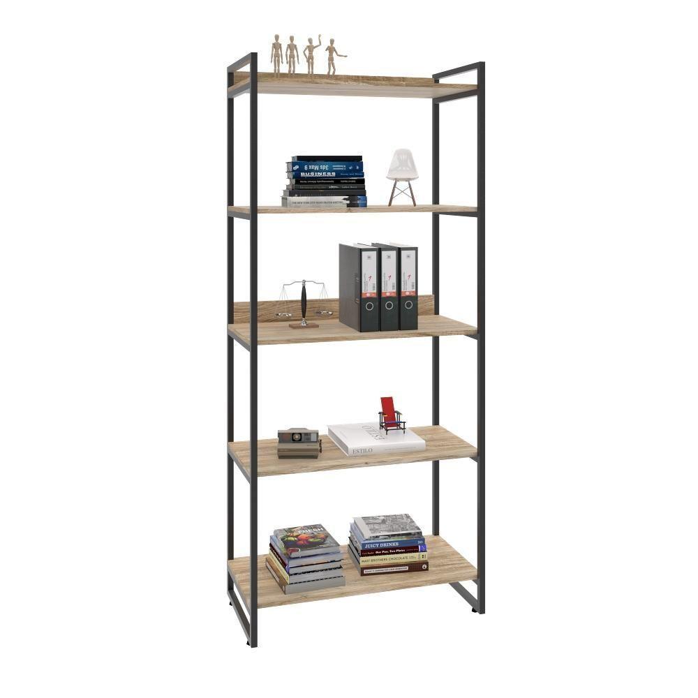 Estante Kuadra 80x40x187cm C/05 Prateleiras Carvalho / Est.preta Carvalho / Est.preta - 5