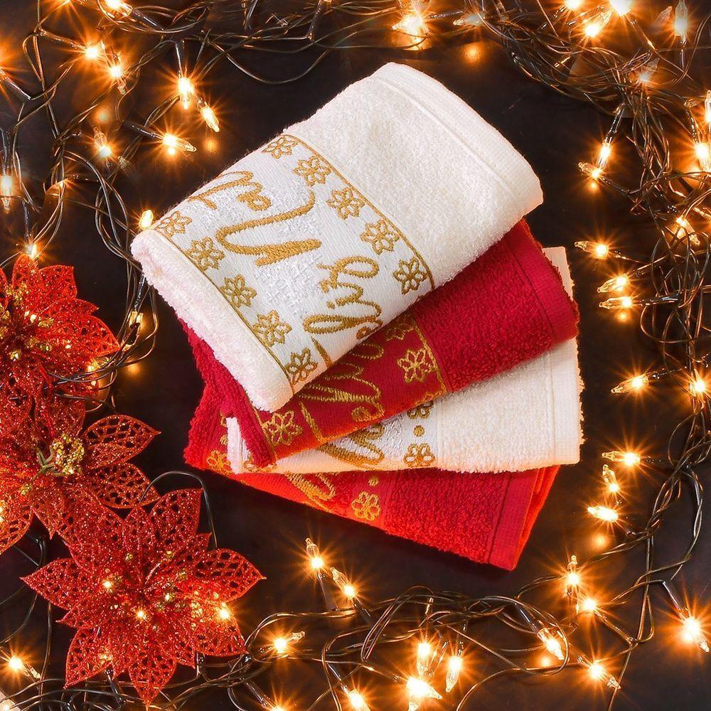 Kit 6 Toalha De Rosto Feliz Natal Bordada Jacquard 45x68cm Pérola-vermelho - 2