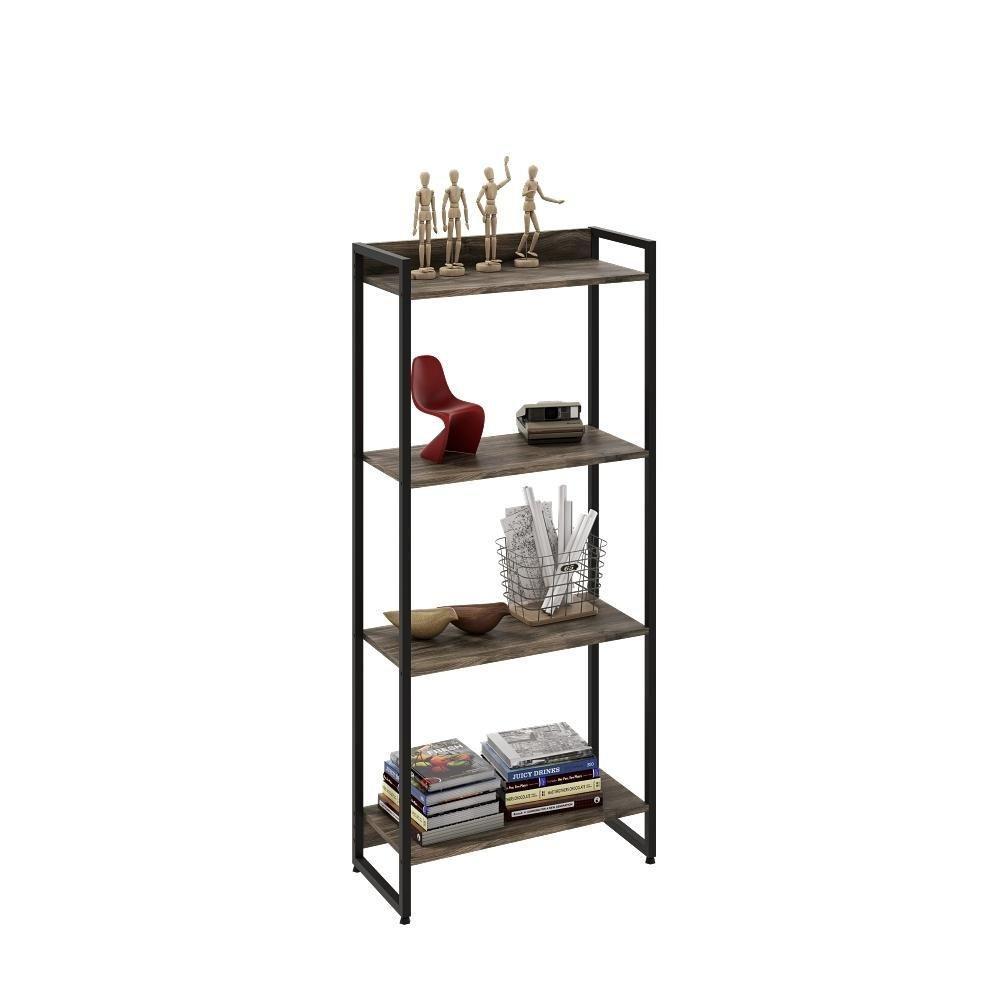 Estante Dynamica 60x30x146cm C/04 Prateleiras Carvalho Dark / Est.preta Carvalho Dark / Est.preta - 5