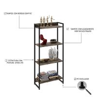 Estante Dynamica 60x30x146cm C/04 Prateleiras Carvalho Dark / Est.preta Carvalho Dark / Est.preta