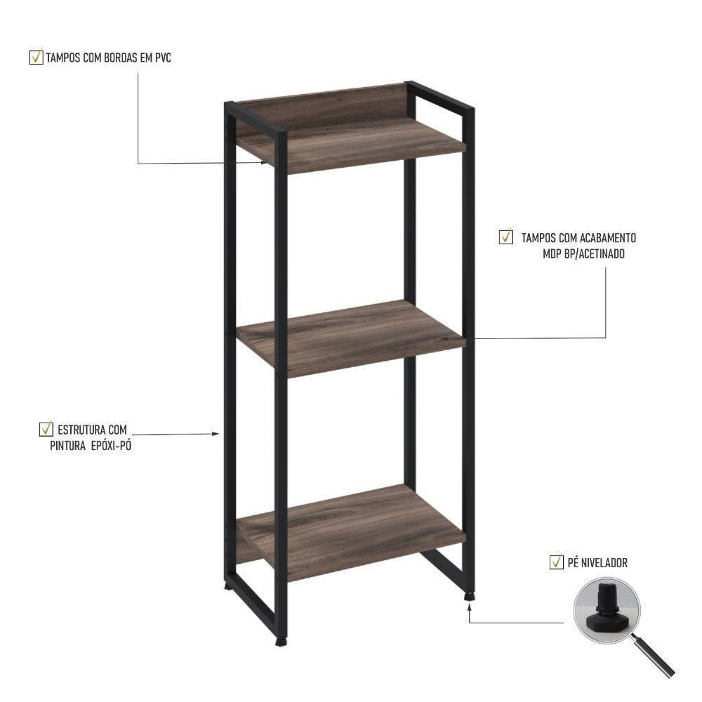 Estante Dynamica 45x30x104cm C/03 Prateleiras Nogal / Est.preta Nogal / Est.preta - 3
