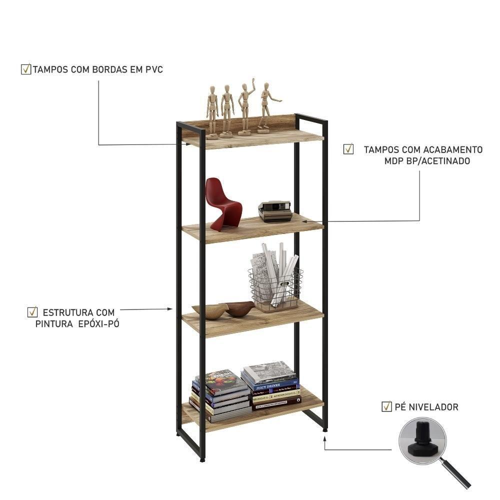 Estante Dynamica 60x30x146cm C/04 Prateleiras Carvalho / Est.preta Carvalho / Est.preta - 4
