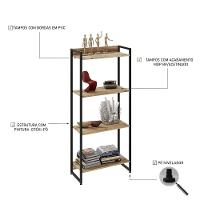Estante Dynamica 60x30x146cm C/04 Prateleiras Carvalho / Est.preta Carvalho / Est.preta